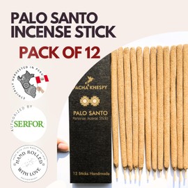 Palo Santo Incense Sticks - 12 Pack Hand Rolled, Natural Peruvian Holy Wood, Eco-Friendly for Yoga and Home Aroma