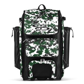 Boombah Catchers Superpack Hybrid Digital Camo Bat Bag Black/Dark Green - Wheeled & Backpack Version