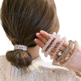 lua Citron 2-Piece Set, Hair Elastic, Adult, Mature Style, Hair Accessories, Beads, Elegant, Ponytail, Cute, Korean, Stylish, Women's, Hair Closure, For Children, Children, Girls, White