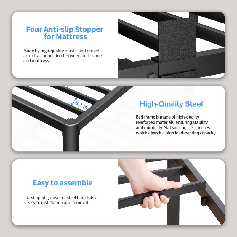 ROIL 12 inch Metal Queen Bed Frame with Rounded Corner