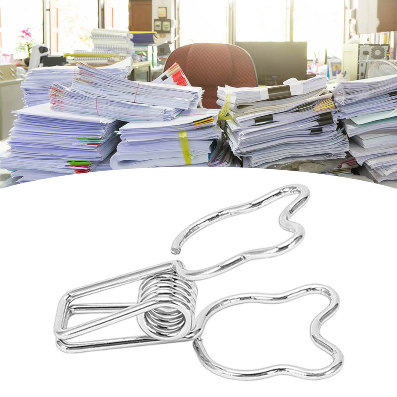 100pcs Binder Clip Hollow Cartoon Bear Long Tail Metal Paper