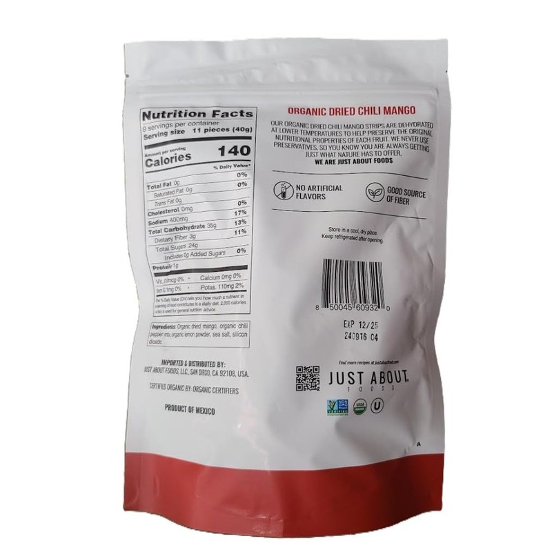 Just About Foods Organic Dried Chilli Mango - 13 Ounces