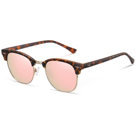 MEETSUN Retro Semi Rimless Polarized Sunglasses for Men Women Classic Trendy Driving Sun Glasses UV Protection Leopard Frame Pink Mirrored Lens