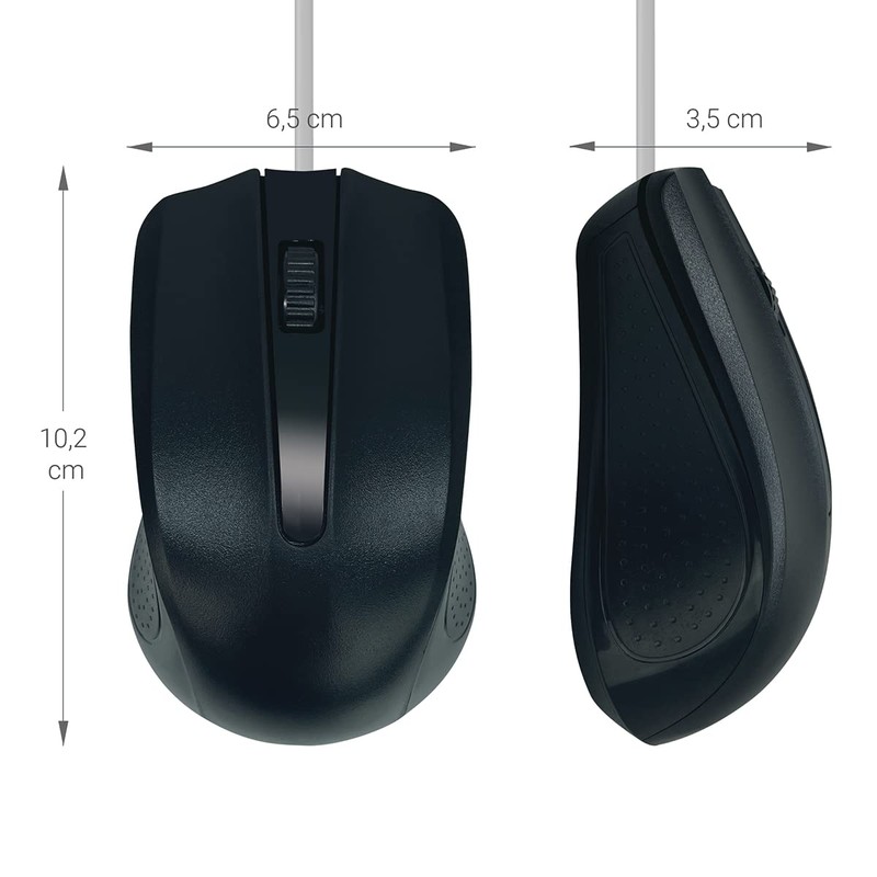 Waytex 65106 USB-Maus, kabelgebunden, schwarz, mit 3 Tasten und optischem