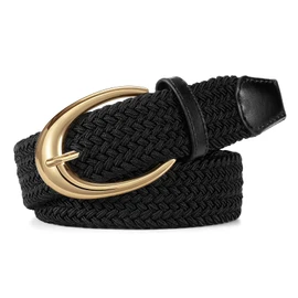 JASGOOD Braided Stretchy Belts for Women Casual Woven Elastic Belt with Gold/Silver Buckle for Jeans Dress Pants