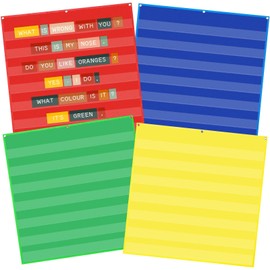 Gilprop 4 Pack 28" x 28" Standard Pocket Chart for Classroom, 7 Clear Calendar Pocket Chart for Homeschool Teaching Supplies for Word, Sentence, Cards, Calendar, Daily Schedule(Vivid Color)