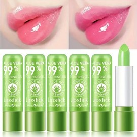 6pcs Aloe Vera Color Changing Lipstick Cosmetic Long Lasting Moisturize Thermostatic Plant Berries Lip Glossy Hydrating Lipstick To Pink Magic Makeup