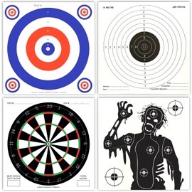 100 PAPER TARGETS (25 of each design) Air Gun Pistol Rifle Pellet 14x14cm 100gsm Paper Fun Shooting Gun Training Practice Airsoft Shooting Black/White (4 Designs)