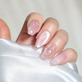 [Glass bead magnetic nail] Mongle heart handmade nail tip, soft daily - strong double-sided tape 24p / [유리알 자석네일] 몽글하트 수제네일팁 여리여리 데일리 - 강력양면테이프24p