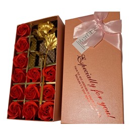 Valentines Day Gift Soap Flowers and Golden Flower In A Pink Box