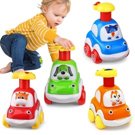 Animal Car Toy with Tractor from 1 Year Boy, Toy Cars from 2 Years, 4 Pieces Press Go Toy Car Gifts, Baby Wind-Up Car, Montessori Children's Toy Gift for 1 2 3 Years Boys Girls