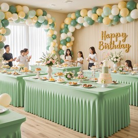 2 Pack Sage Green Table Cloth for 6 Foot Rectangle Tables Spandex Fitted Tablecloth 6ft Stretch Table Covers Skirt Green Banquet Tablecloths Wrinkle Free Tablecloth for Party Wedding Birthday Event