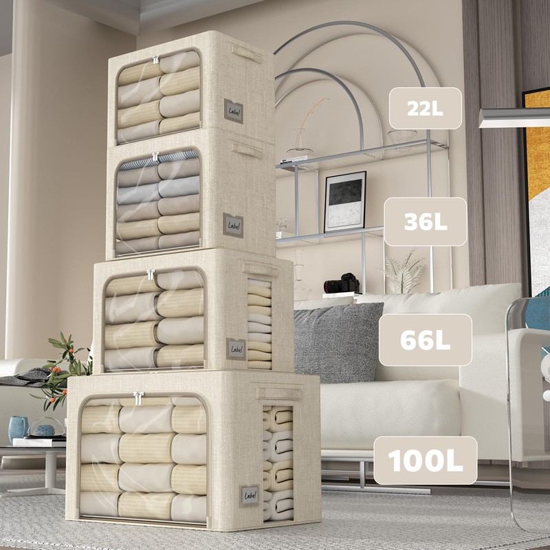 FHSQX 6 Pack Clothes Storage Bins with Metal Frame Foldable