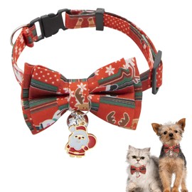 Christmas Cat Collar, Adjustable Cat Collar With Bell Bow Tie, Santa Elk Breakaway Pet Collar for Kitten Puppy Christmas Party Decoration Accessories Y9HDJXQ (Red)