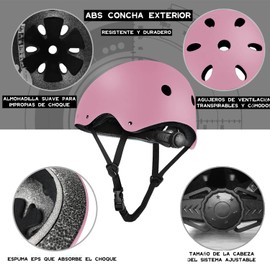 Protecciones Patines Para Bicicleta Niño, Niños Ciclismo Rodillo Patinaje Rodilla, Rodilleras + Muñequeras + Casco de Patinaje de Niños – Rosa/Tamaño Ajustable (55-65CM), Apto Para Monopatín, Ciclismo, Mini Bike Riding Y Otros Deportes Extremos