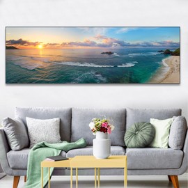 BNREDA Canvas Pictures Mountains Landscape Nature Modern Panorama Pictures Large XXL Bedroom Living Room Wall Decoration Wall Picture Sunset Sea Beach Frameless (B, 60x180cm, Unframed)