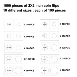 Unixing 1000Pcs Coin Flip 2x2 10 Assorted Sizes Coin Holders Flips for Colletors The Coin Collection Supplies The Coin Cardboard Coin Flips