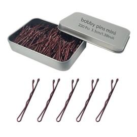 YINGFENG 220 Count Mini Wavy 1.38 Inch Bobby Pins Brown, YINGFENG Small Hair Bobby Pins with Storage Box for Updos, Metal Hair Clips for Kids, Girls and Women, Suitable for All Hair Types