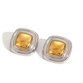 Chunky Gold Statement Earrings for Women，starfish Knot Square Flower Design Two-tone Earrings for Women Trendy (Square)
