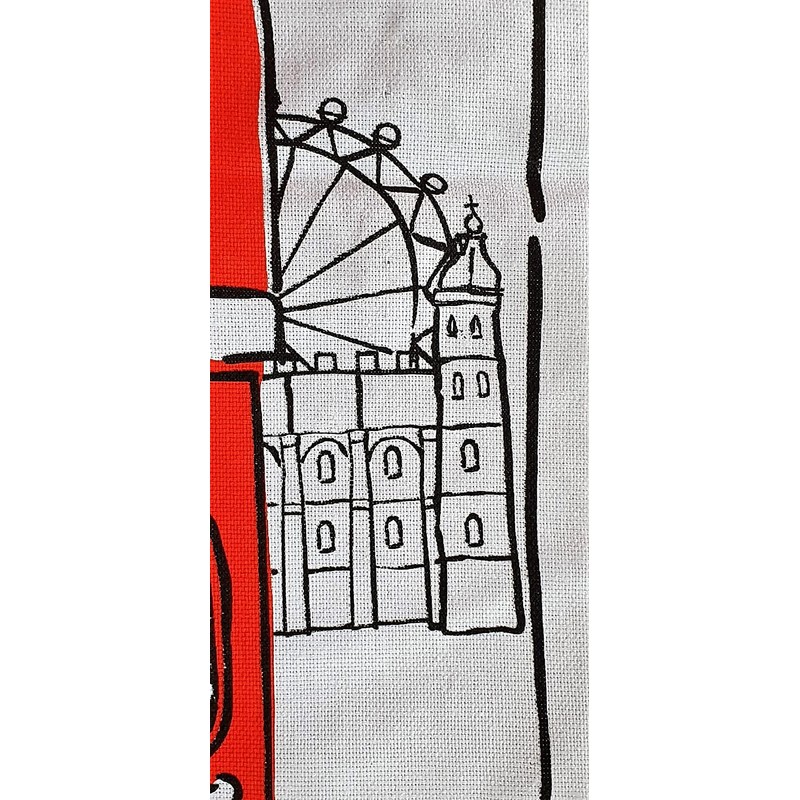 London Bus Souvenir Tea Towel Red Routemaster Cartoon Sketch White