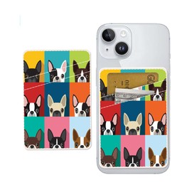 AOHRO Dual Pocket Leather Phone Wallet, Adhesive Stick On, Cute & Funny Dogs Design