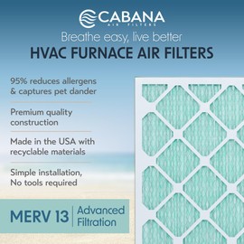 Cabana Filters 12x12x1 AC Furnace Air Filter, Merv 13 Capture Unwanted Particles, Pleated Furnace Filter HVAC AC Filters - Made in the USA - 6 Pack