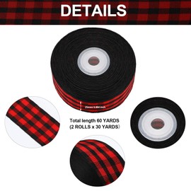 Boao 2 Rolls Christmas Buffalo Plaid Ribbon Christmas Wrapping Ribbon Wired Edge Burlap Check Gingham Wreath Tree Decor(Red Black and White Black, 1 Inch Wide, 60 Yard)