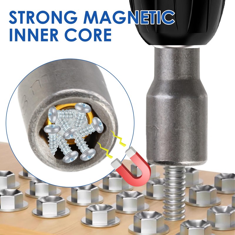 5Pcs 1/4" Hex Shank 8mm x 65mm Magnetic Nut Setter