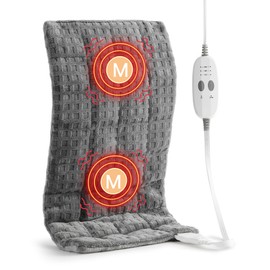 Heat Massaging Weighted Heating Pad, Weighted Electric Heating Pad with Massaging Vibrations, 6 Settings- 3 Heat, 3 Massage- 9 Relaxing Combinations, 12" x 24", 4 Lbs (Waffle Grey, 12''*24'')
