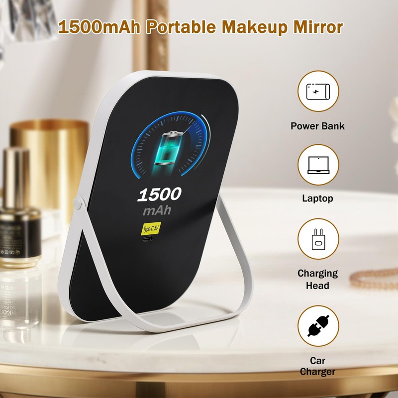 Bearolve Vanity Mirror with Lights, 8"×6" LED Makeup Mirror Built-in