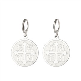 Orthodox Cross Earrings for Women IC XC NIKA Cross Jesus Christ Medallion Earrings Greek Byzantine Cross Earrings Eastern Religious Jewelry Christian Catholic Gift (Orthodox Cross silver 2)