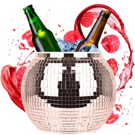 cubeta de hielo con bola de discoteca, para fiestas, grande, retro, para cerveza, cóctel, vino, champaña, bebidas frías, suministros de fiesta de discoteca, decoración de carrito de bar (rosa)