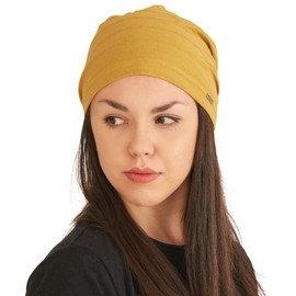 CHARM Lightweight Summer Hat for Men and Women Slouchy Hat Stretchy Slouch Knitted Hat Made of 100% Cotton Chemo Hat, Mustard, L