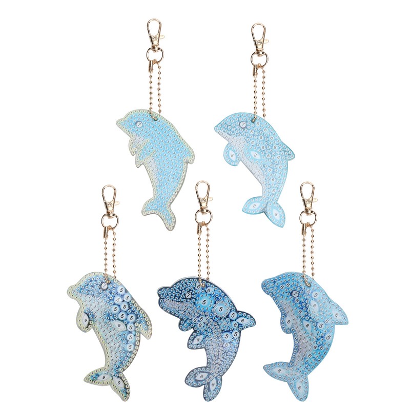 5Pcs Dolphin Diamond Painting Keychain DIY 5D Cartoon Pendant Stylish