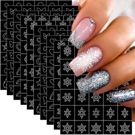 10 Sheets Christmas Nail Art Stickers, Butterfly Heart Bow Stars Moon Snowflakes Nail Stencils Stickers for Nail Art Xmas Design Snowflakes Nail Supplies for Women Manicure Decoration DIY Tools