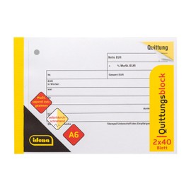 Idena 10849 Receipt Pad with Duplicate DIN A6 2 x 40 Sheets Separately VAT Self-Copying