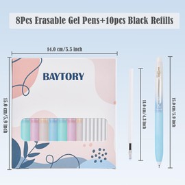 BAYTORY Retractable Erasable Gel Pens, 4Pcs Blue & 4Pcs Black Ink Pens & 10Pcs Black Refills, 0.5 Fine Point Ink Pen with Erasers, Smooth Writing for Crossword Puzzles (Morandi)