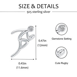 Rugby Football Earrings for Rugby Fans 925 Sterling Silver Hypoallergenic Jewelry Gifts for Women, S925, Zircon