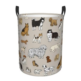 Gbuzozie Cute Dogs Print Round Laundry Hamper Storage Basket Toys Clothes Organizer Bin For Home Bathroom Bedroom Dorm Nursery, 62l