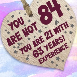 84th Birthday Gift For Women Men Wooden Heart Plaque, Light Wood Sign Keepsake, Happy Birthday Mum, Grandma, Dad, Husband, Wife, Uncle, Mum Gifts From Son, Nan, Grandad Birthday Present
