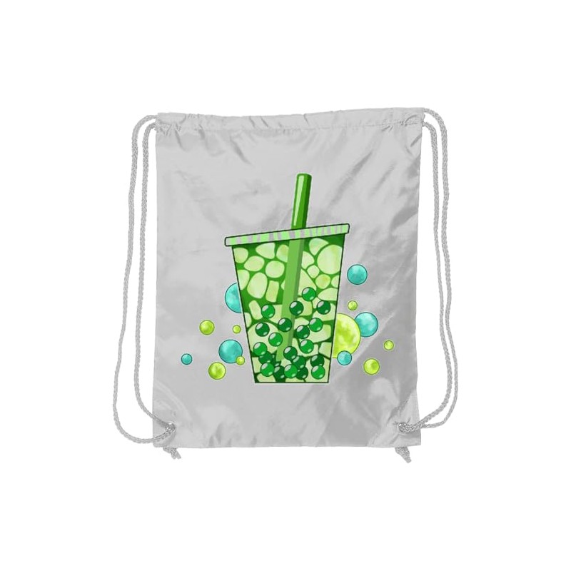 inktastic Green Tea Bubble Tea with Ice Drawstring Bag White