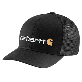 Carhartt Mens Rugged Flex Fitted Canvas Mesh Back Graphic Baseball Cap, Black, Small-Medium US