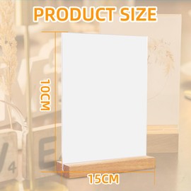 QOCUILC A6 Plexiglas Aufsteller mit Holzsockel – Doppelseitiger Acryl Tischaufsteller im T-Design – Transparente Werbeaufsteller für Speisekarten, Preisschilder, Informationen – Acryl Aufsteller