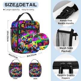 Wsotce Kids Lunch Bag Video Game Lunch Box For Boys Insulated Graffiti Gamepad Lunch Boxes Reusable Portable Cool Gaming Lunchbox For Kids Teens Picnic Travel Back to School Gifts