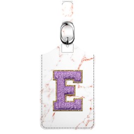 Fintie Letter Luggage Tag, PU Leather Embroidered Monogrammed Luggage Tag for Suitcase Baggage Handbag Travel Bag Label (Marble Purple, E)
