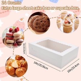 Anscher 12 Sets 14x10x4 Inch White Bakery Boxes Half Sheet Cake Boxes with Window, Large Treat Boxes for Pastry Baking Cake Donuts Cupcake Pie Packaging