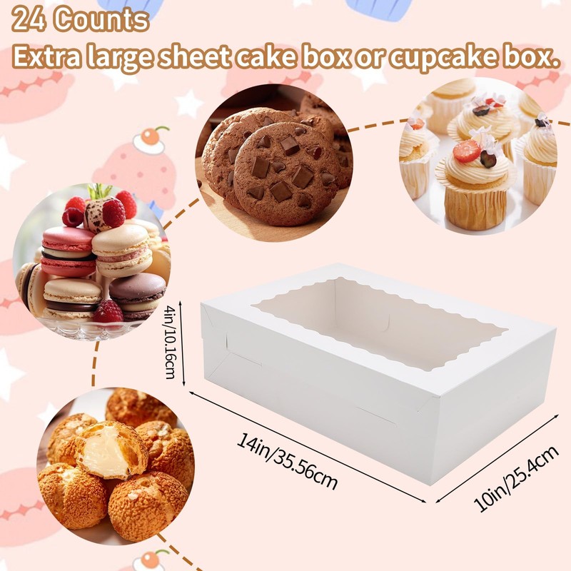 Anscher 12 Sets 14x10x4 Inch White Bakery Boxes Half Sheet