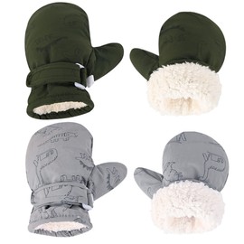 Weradau Fleece Lined Mittens for Baby Boys Girls,Baby Toddler Little Kids Winter Gloves Mittens - 2 Pair Pack (2-4 years, 2pairs - Army green & Grey)
