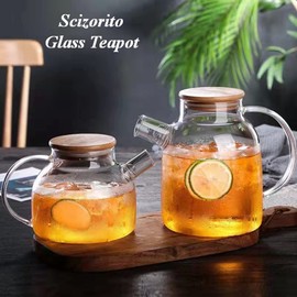 Scizorito Glass Teapot Stove Safe, Clear Teapot with Removable Filter, Infuser, Loose Leaf Teapot and Flowering Tea (Teapot: 33.8 oz)