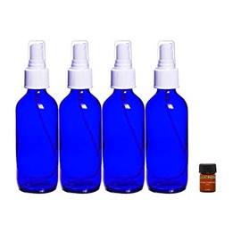 Perfume Studio® 2oz Cobalt Glass Spray Bottles; 4-Pack with Bonus 2ml Perfume Studio Fragrance Sample. Use for Essential DIY Oils, Fragrances, Room Sprays, Cleaning Solutions, Hair Spray, and More